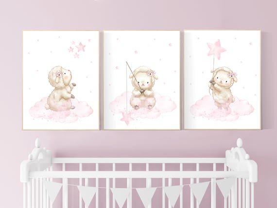 Sheep nursery decor, Nursery decor girl, lamb nursery wall art, sheep print, lambs nursery wall decor, sheep themed baby nursery decor