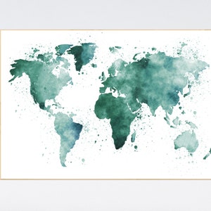 Mapa del mundo para guardería, mapa del mundo verde, arte mural para guardería, mapa del mundo para pared de guardería, verde esmeralda, guardería verde, decoración de pared, mapa