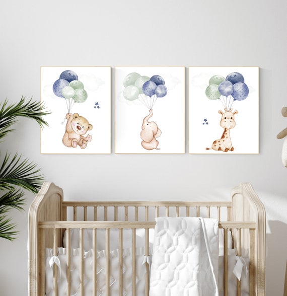 Nursery wall art gender neutral, sage nursery, navy nursery, animal prints for nursery decor, elephant nursery, neutral nursery decor