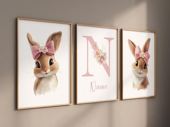 Nursery wall art girl bunnies, bunny nursery print, rabbit nursery, bunny nursery decor, bow nursery, bow print, blush nursery, girl nursery