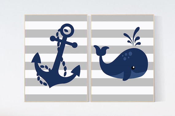 Nautical nursery prints, navy nursery decor, boys room decor, whale nursery, Nautical decor, whale nursery decor, nursery decor boys,