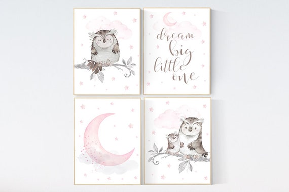 Nursery decor girl owl, Owl print for nursery, dream big little one, owl nursery decor, pink and gray, nursery ideas, pink nursery decor