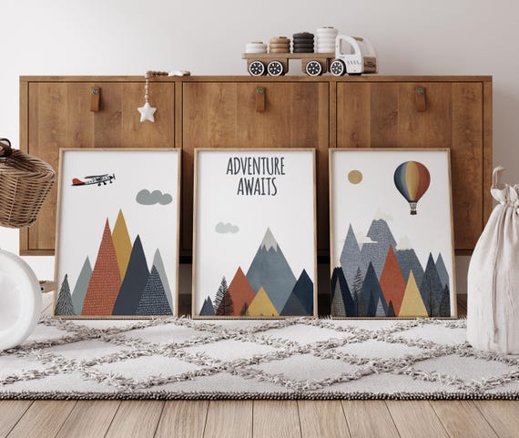 Adventure Awaits Nursery Wall Art Set, Mountain Nursery Prints