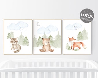 Nursery decor woodland, Woodland Nursery Wall Art, Woodland Print Set, animal prints, Woodland Animal Prints, gender neutral nursery