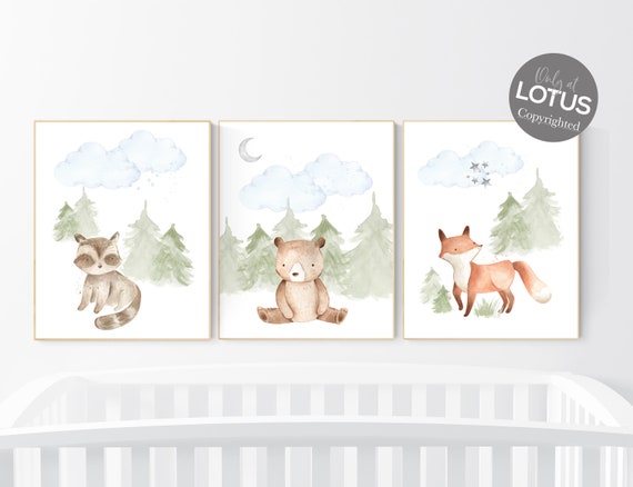 Nursery decor woodland, Woodland Nursery Wall Art, Woodland Print Set, animal prints, Woodland Animal Prints, gender neutral nursery