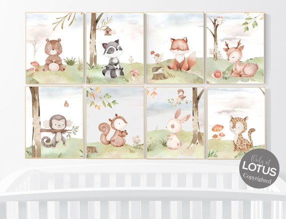 Woodland nursery decor, animals prints, gender neutral nursery, jungle animals, gender neutral nursery, Woodland Nursery, woodland animals