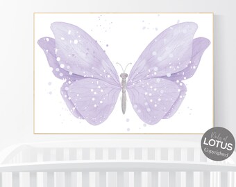 Butterfly Nursery Print: Purple Lavender Wall Art