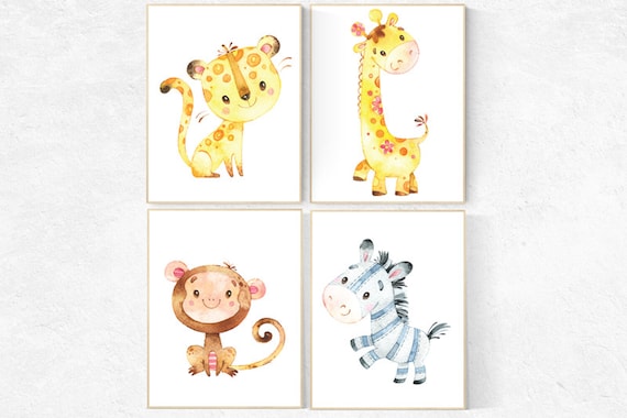 Safari animals nursery, nursery decor animals, nursery wall art safari animals, animal nursery prints, giraffe, lion, monkey, zebra woodland