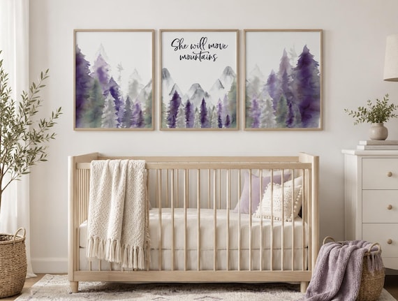 Woodland Nursery Decor: Mountain purple and green