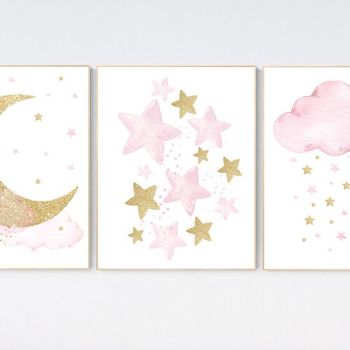 Nursery Wall Art Girl Pink and Gold Baby Room Decor Girl Gold Etsy