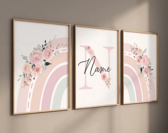 Rainbow nursery, girl nursery, floral nursery, name print, Girl Nursery Decor, rainbow wall art, nursery prints, girls room decor