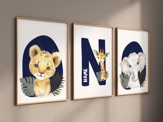 Safari Nursery Wall Prints, Boho Nursery Prints, jungle animals, navy blue Nursery Art, animal Nursery Decor, animal prints