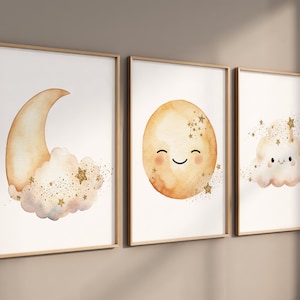 Moon prints for nursery, nursery wall art, gender neutral nursery, moon wall art, Baby wall decor, nursery prints, moon and clouds