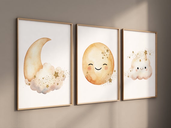 Moon prints for nursery, nursery wall art, gender neutral nursery, moon wall art, Baby wall decor, nursery prints, moon and clouds