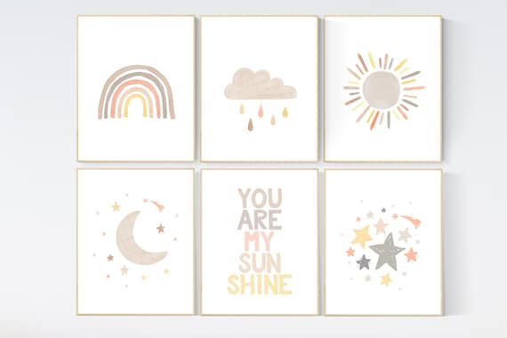 Gender neutral, nursery decor rainbow, gender neutral, you are my sunshine, stars, rainbow, cloud, nursery wall art neutral, nursery prints