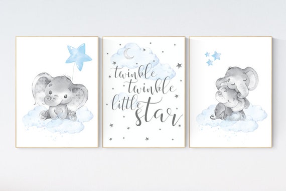 Nursery decor boy elephant, Elephant nursery, nursery decor, boys room decor, twinkle twinkle little star, clouds and stars elephant nursery