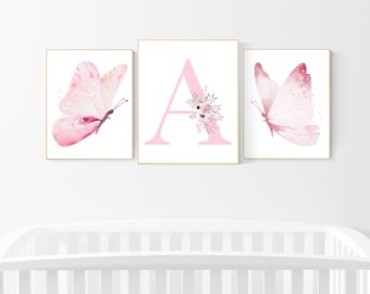 Butterfly Nursery Art Prints: Pink Watercolor Decor, Set of 3