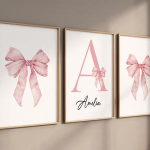 Bow print wall art, Bow nursery print, pink Bow nursery wall art, bow nursery art, bow nursery decor, bow print wall art, name print