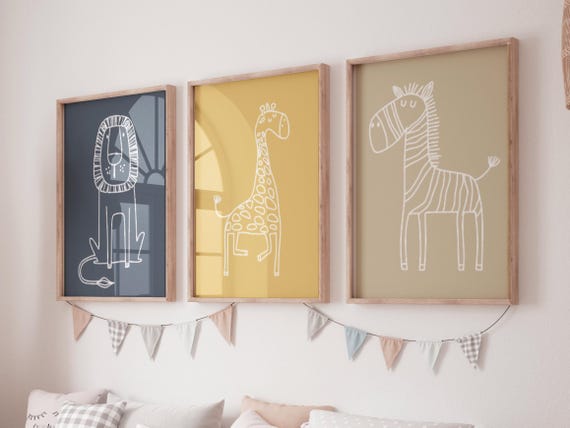 Safari Animal Nursery Prints: Boho Jungle Art, Set of 3