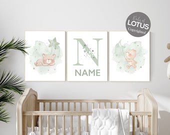 Sage Green Bear Nursery Print: Gender Neutral Baby Room Decor
