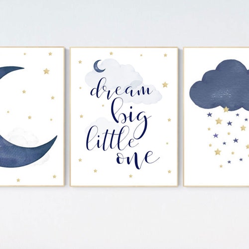 Navy Nursery Decor Cloud and Stars Moon and Stars Navy Gold Etsy
