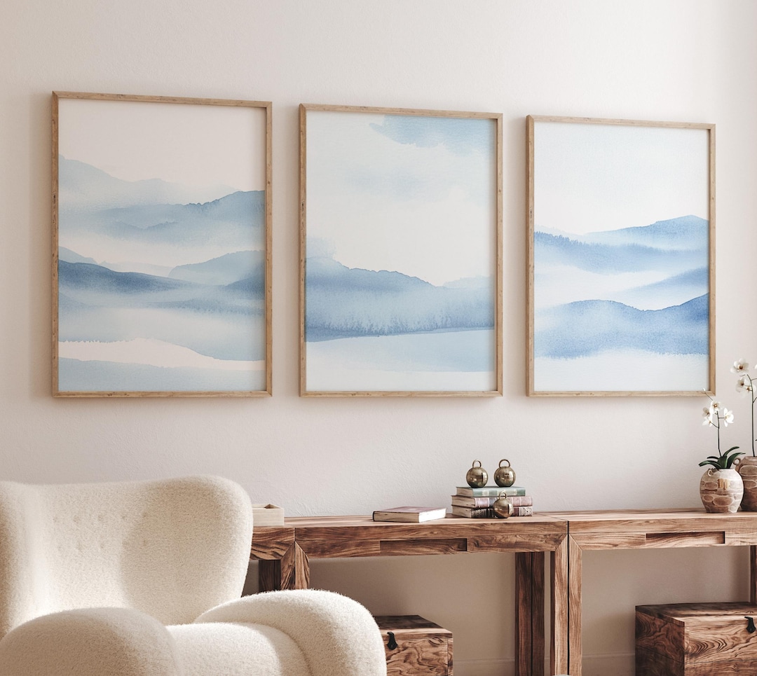 Blue Watercolor Mountain Print Set: Abstract Landscape Wall Art - Etsy