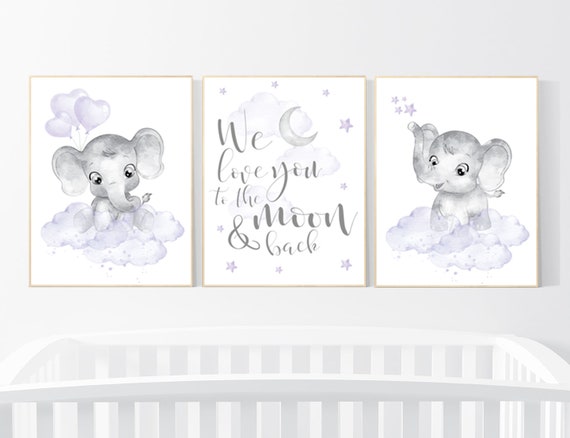 Nursery decor girl purple, lilac nursery, we love you to the moon and back, purple nursery, Nursery decor girl lavender, moon and stars