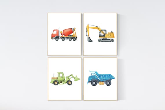 Boy Room Wall Art, Construction Vehicle Nursery Prints, Construction Wall Art, Transportation Print, Truck Wall Art, Nursery Truck Prints