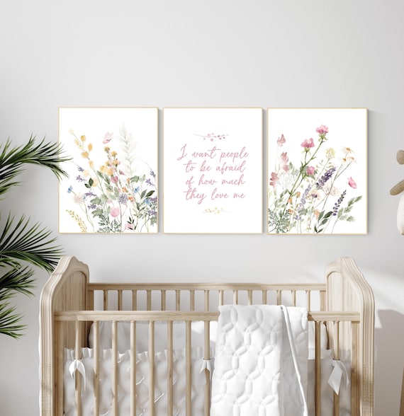 Wildflower print nursery, nursery decor girl wildflower, nursery wall art girl, boho nursery, flower nursery, quote nursery, Girl bedroom