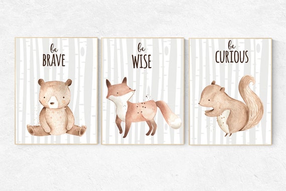 Woodland Nursery Wall Art, Woodland nursery art, nursery decor neutral, gender neutral, Woodland Print Set, Woodland Animal Prints