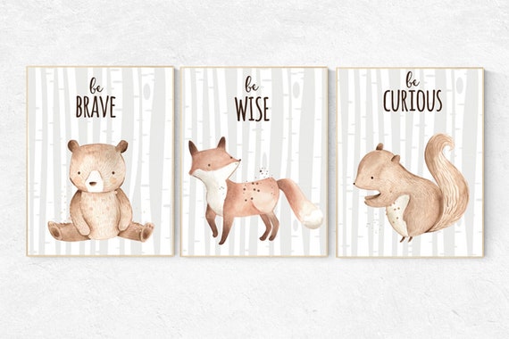 Woodland Nursery Wall Art, Woodland nursery art, nursery decor neutral, gender neutral, Woodland Print Set, Woodland Animal Prints