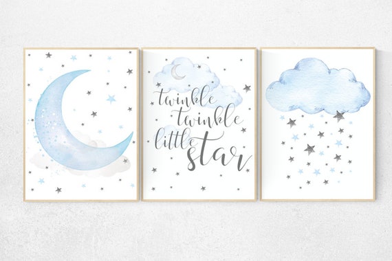 Blue and gray, Nursery decor boy, nursery decor, boys room decor, twinkle twinkle little star, clouds and stars, blue grey nursery, cloud