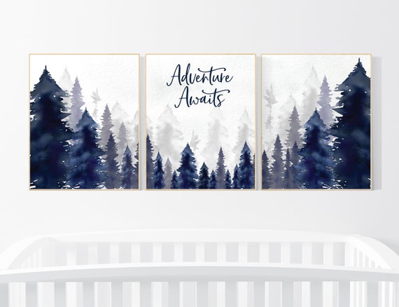 Woodland Nursery Decor, Baby Boy Nursery, Mountain Nursery, Adventure Awaits Print, Nursery decor boy, woodland nursery