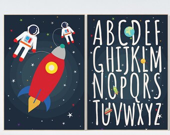 Weltraum Alphabet Drucke: Weltraum Poster, 2er Set