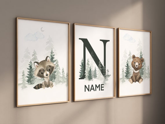 Nursery decor woodland, Woodland Nursery Wall Art, Woodland Print Set, animal prints, Woodland Animal, gender neutral nursery, name print