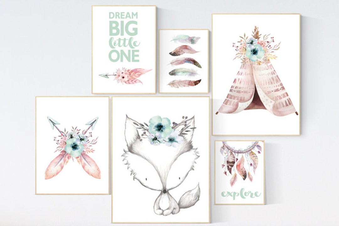 Nursery Decor Woodland Coral and Mint Nursery Nursery Decor Etsy