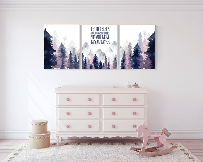 Nursery Decor Woodland Mountain Wall Art Tree Nursery Decor Etsy