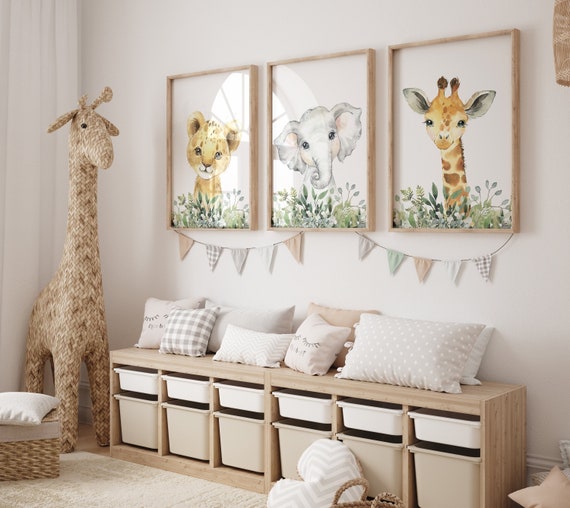 Jungle Animals, Safari Animal Nursery Prints, safari animals, safari nursery, Greenery, gender neutral nursery, Boy Nursery Wall Art