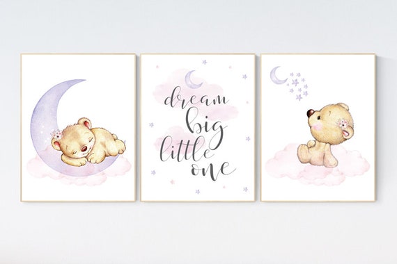 Purple and pink, Nursery decor girl bear, lavender, nursery decor girl pink and purple, animal nursery, teddy bear, nursery wall decor