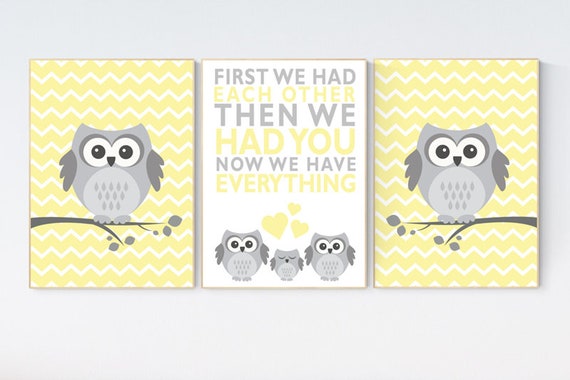 First We Had Each Other, gender neutral nursery, yellow nursery decor, owl Nursery art Nursery Decor, nursery prints, yellow grey