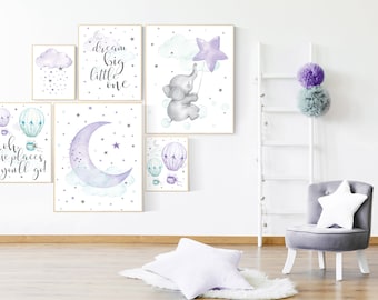 Purple mint nursery wall art, Nursery decor girl purple, purple nursery, lilac nursery print, lavender, purple teal, baby girl nursery, aqua