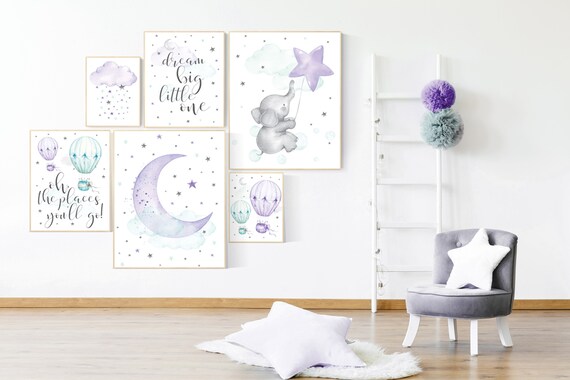 Purple mint nursery wall art, Nursery decor girl purple, purple nursery, lilac nursery print, lavender, purple teal, baby girl nursery, aqua