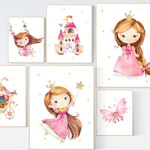 Kinderkamerinrichting meisje prinses, kamerinrichting prinses voor meisjes, prints babymeisje kinderkamer, muurafdrukken meisjeskamer, wanddecoratie meisjeskamer, roze