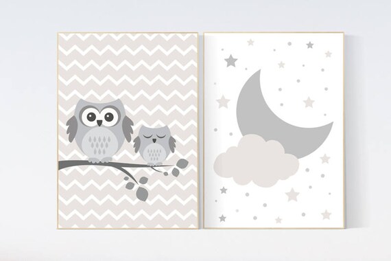 Owl nursery decor, gender neutral nursery, owl decor for nursery, beige and cream, cloud Nursery Decor Gray Beige gender neutral baby shower