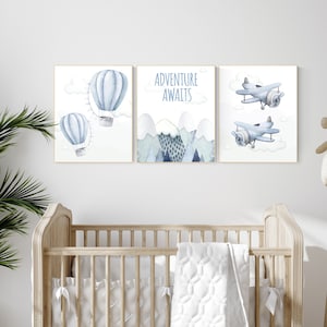 Adventure Nursery Decor: Hot Air Balloon & Airplane Prints