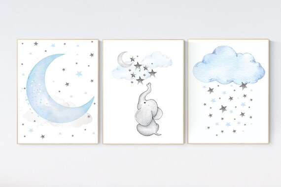 Elephant nursery, Blue and gray, we love you to the moon and back, Nursery decor boy, nursery decor, boys room, moon and stars, blue grey