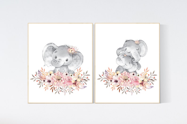 Nursery Decor Girl Boho Elephant Nursery Wall Art Nursery Etsy
