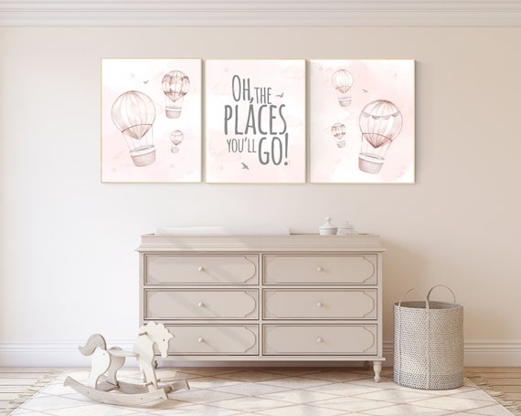 Nursery decor girl blush pink, hot air balloon nursery, blush pink nursery, nursery decor woodland animal, hot air balloon nursery, animal