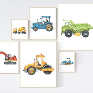 Boy Room Wall Art, Construction Vehicle Nursery Prints, Construction Wall Art, Transportation Print, Truck Wall Art, Nursery Truck Prints
