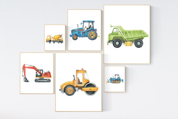 Boy Room Wall Art, Construction Vehicle Nursery Prints, Construction Wall Art, Transportation Print, Truck Wall Art, Nursery Truck Prints
